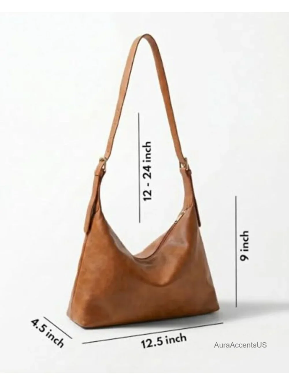 Vegan Leather Slouchy Hobo Bag Adjustable Strap Crossbody Purse